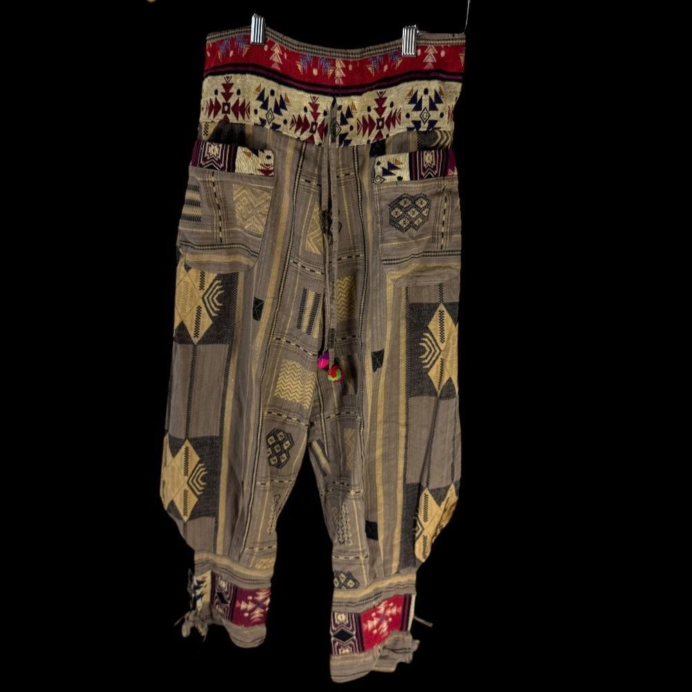 AMB Collection Woven Cotton Aztec‎ Print Drawstring Waist Harem Pants Sz S/M